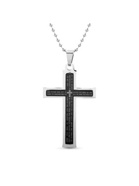 Bonyak Jewelry StainlessSteel Black /& Yellow IP-Plated w//Silver IP Brass Crucifix Neckla